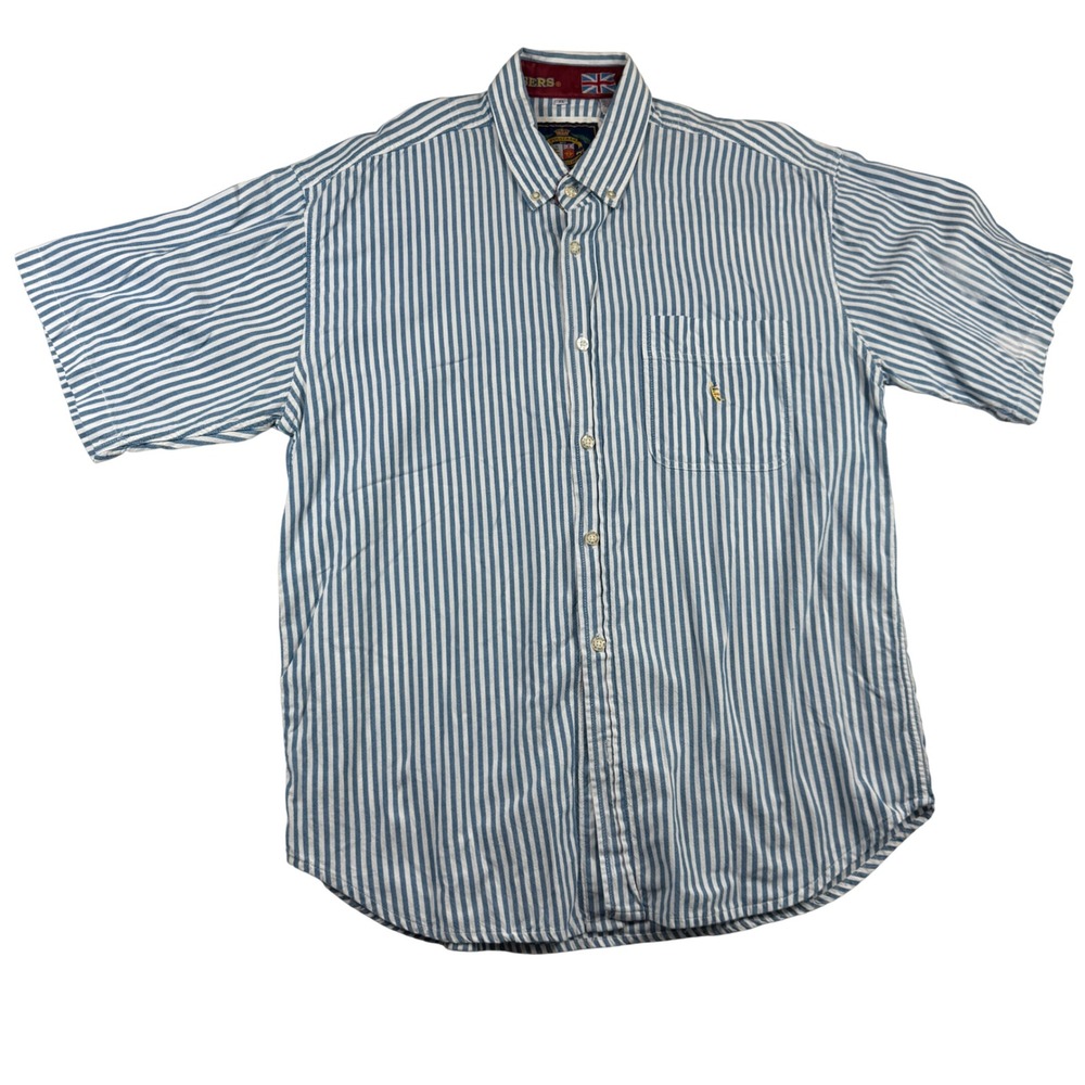 Pussers British West Indies Striped Button Down Shirt XL Blue White Nautical